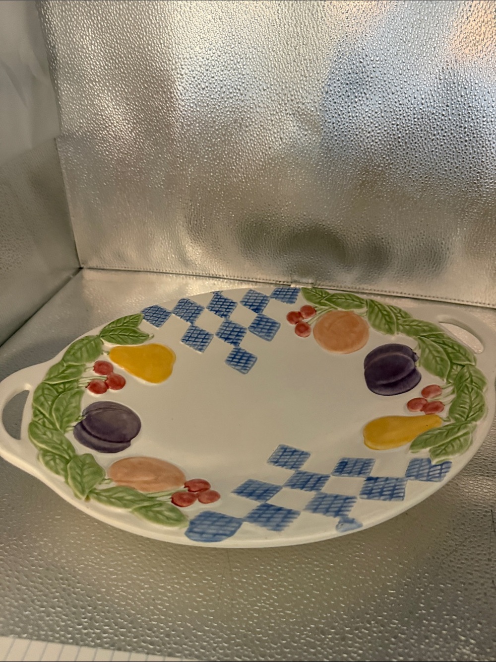 Vintage Hand-Painted Fruit Hopscotch Ceramic/Stoneware Platter